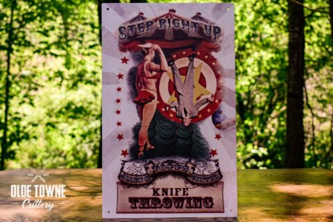 Step Right Up Knife Throwing Vintage Tin Sign Step Right Up Knife Throwing Vintage Tin Sign