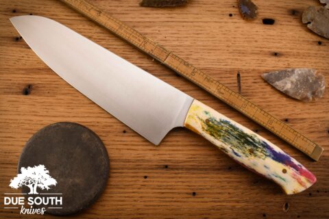 Due South Knives 7" Chef Tie Dye Camel Bone #1748