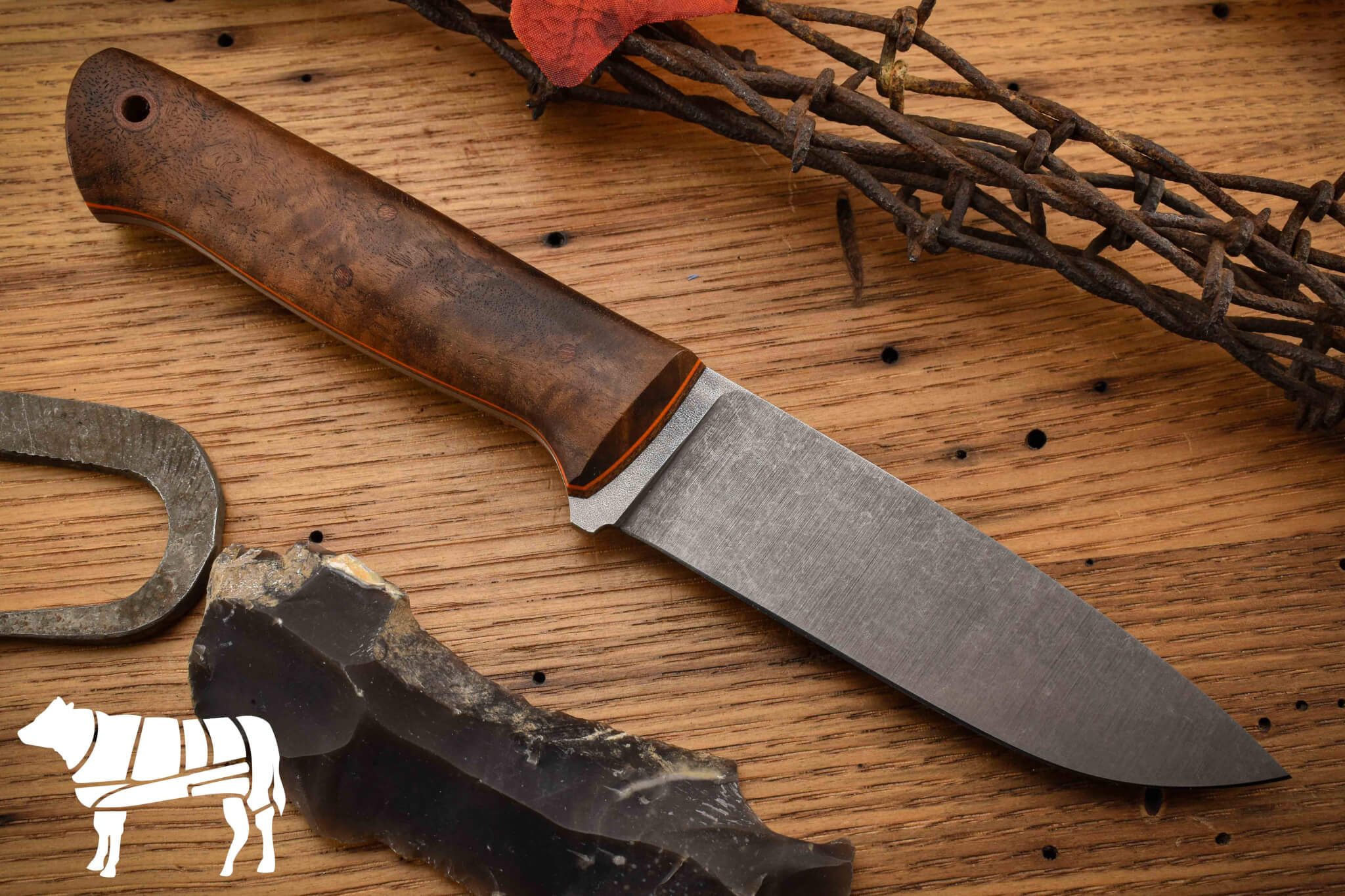 Rowland Cutlery Kitfox Curly Black Walnut #666 Rowland Cutlery Kitfox Curly Black Walnut #666